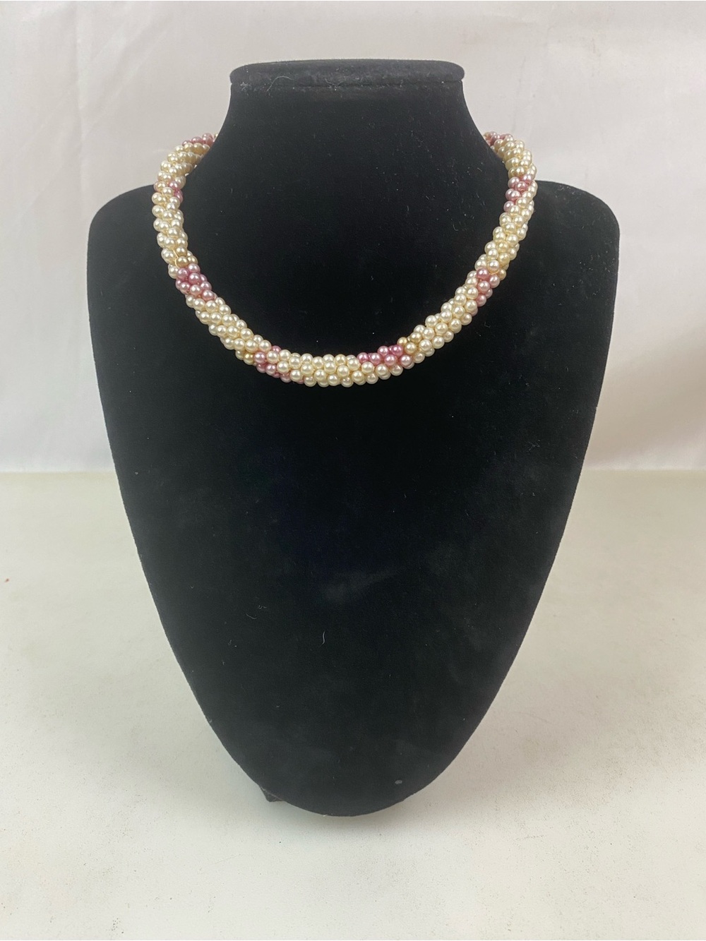Vintage Pink & Ivory Faux Pearl Twisted Rope Necklace